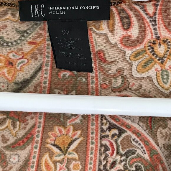 Oversize 2X top/tunic INC brown paisley 3/4 sleeve stretch women's holiday event - Picture 6 of 7